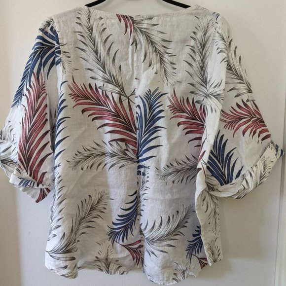 Italian Linen Women's Leaf PatternTop 2X - Picture 2 of 5